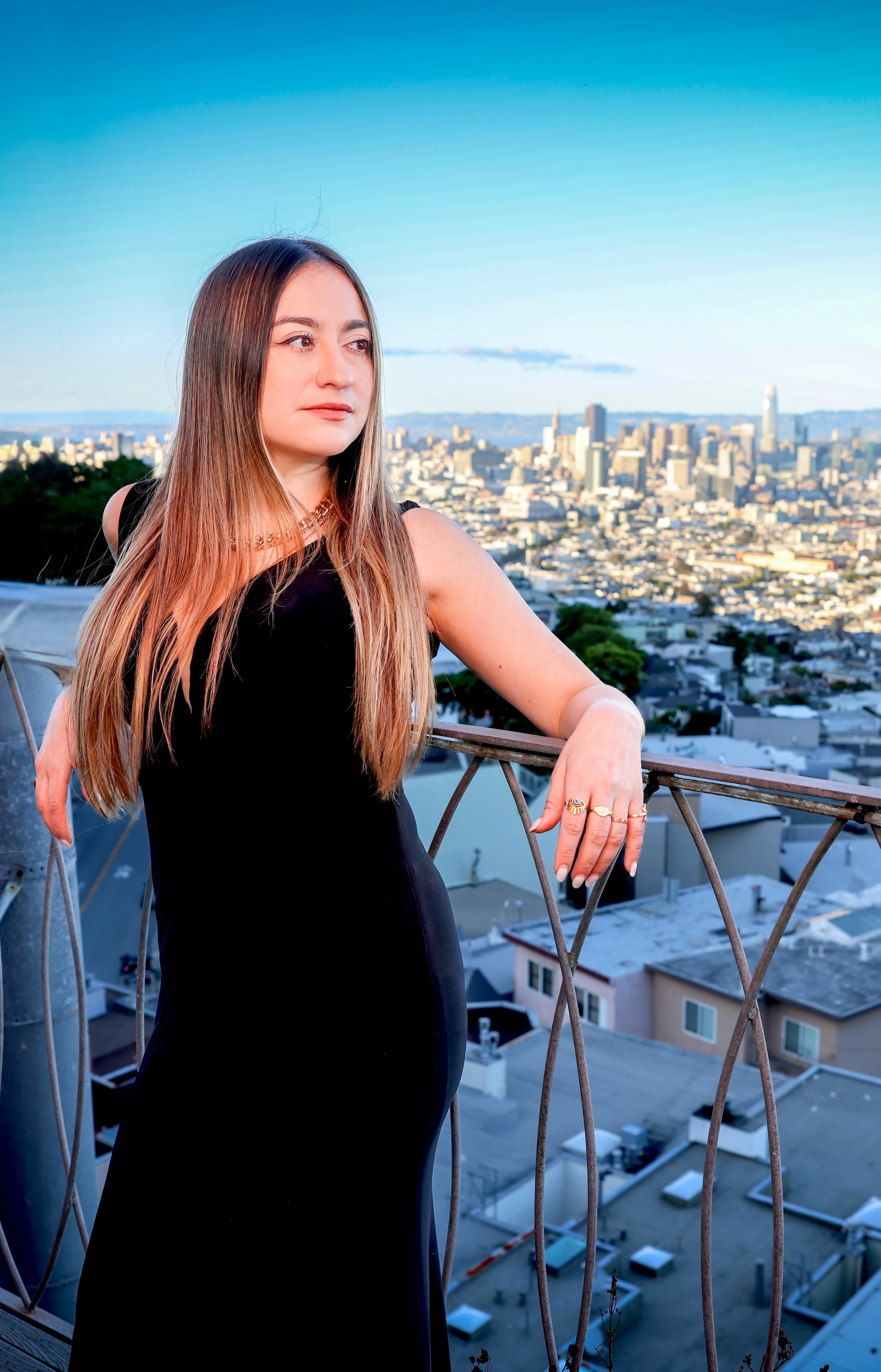 SF Skyline Balcony Portrait