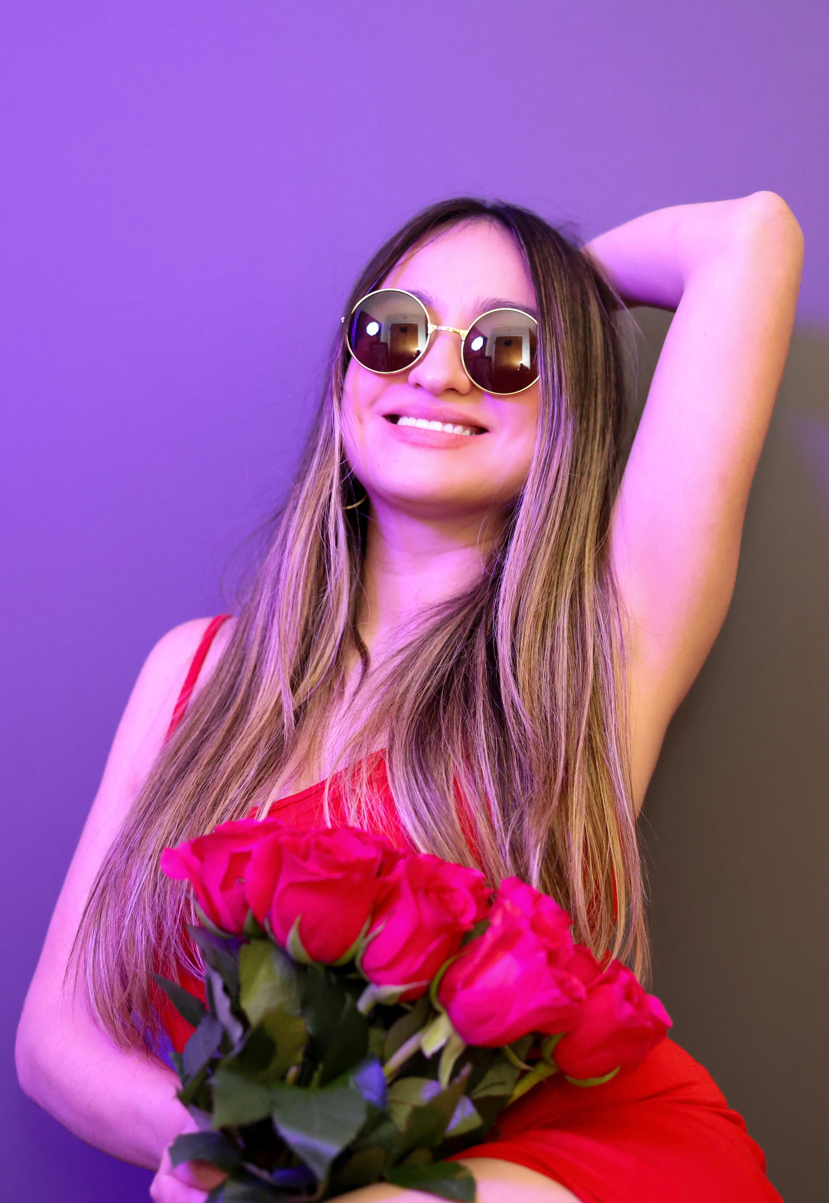Purple Roses Red Dress