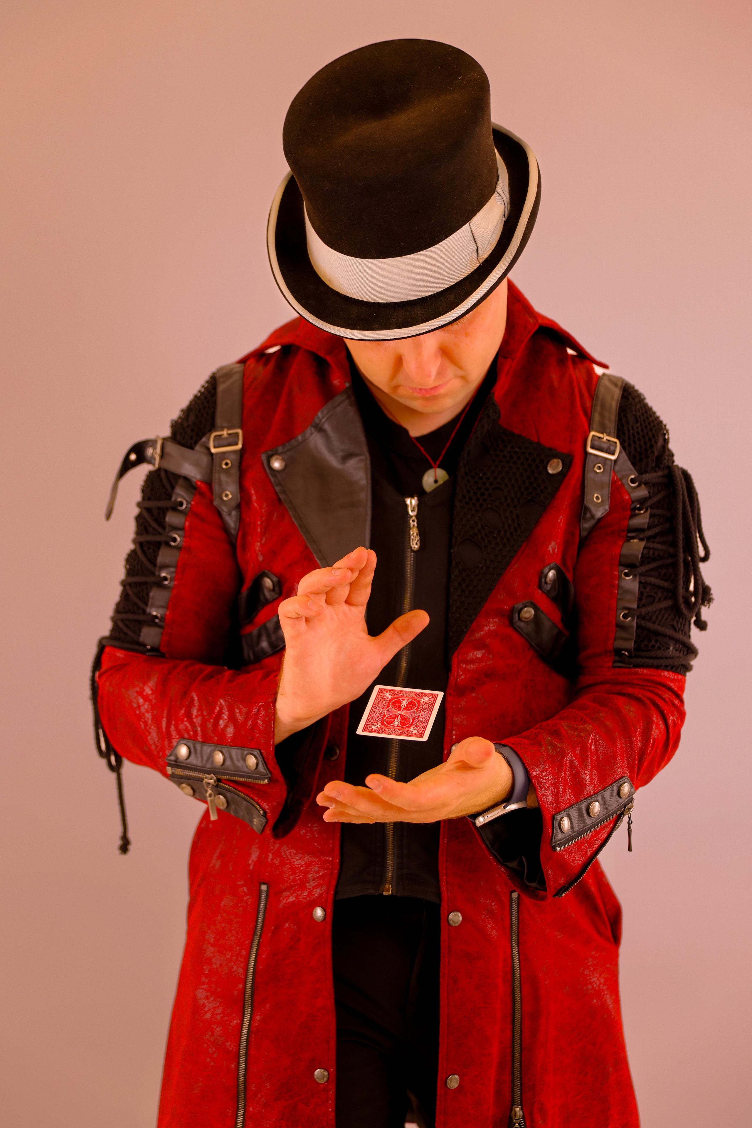 Red Coat Top Hat Card Levitation